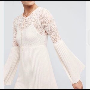 Anthropologie Cream Lace Bell Sleeve Dress Size M